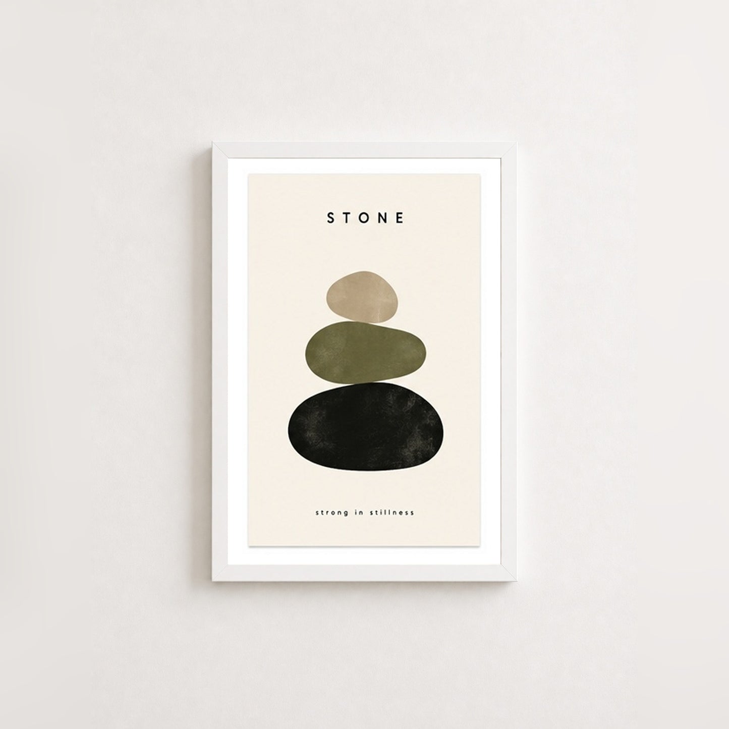 Taşların Dinginliği – Minimal Çerçeveli Poster — Beyaz — Paspartulu — TabloLab
