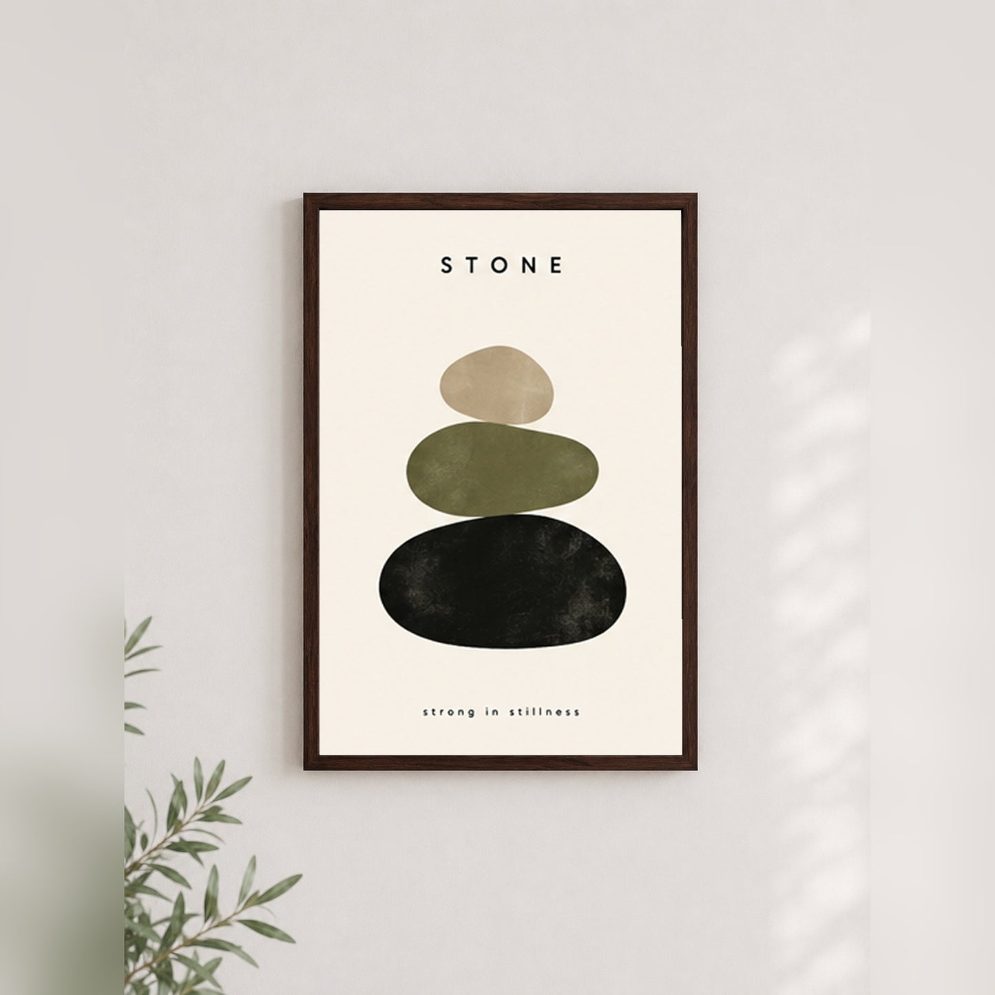 Taşların Dinginliği – Minimal Çerçeveli Poster — Ceviz — Paspartusuz — TabloLab