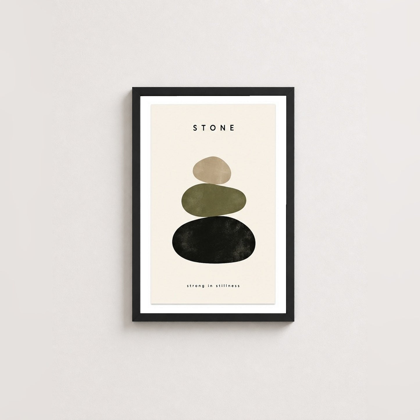 Taşların Dinginliği – Minimal Çerçeveli Poster — Siyah — Paspartulu — TabloLab