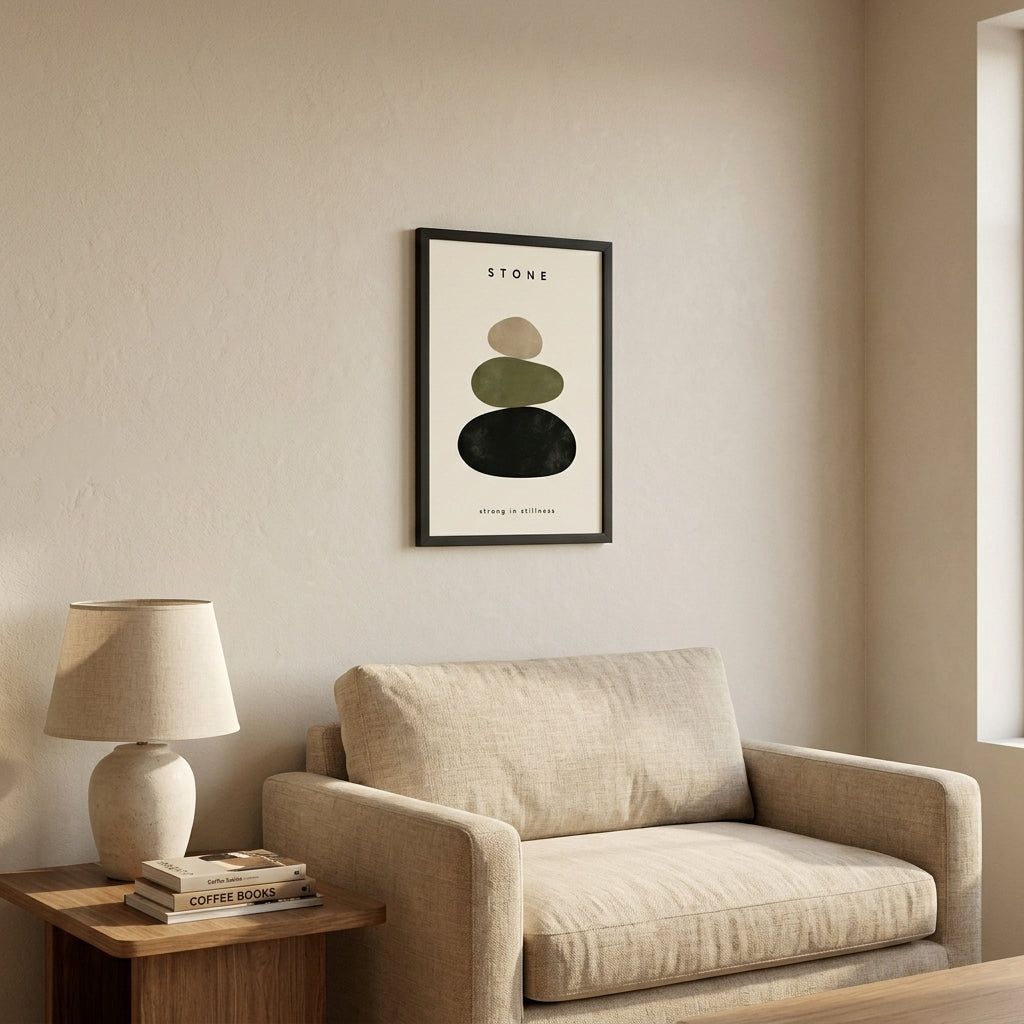 Taşların Dinginliği – Minimal Çerçeveli Poster — Siyah — Paspartusuz — TabloLab