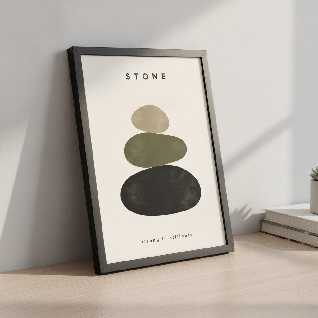 Taşların Dinginliği – Minimal Çerçeveli Poster — Siyah — Paspartusuz — TabloLab