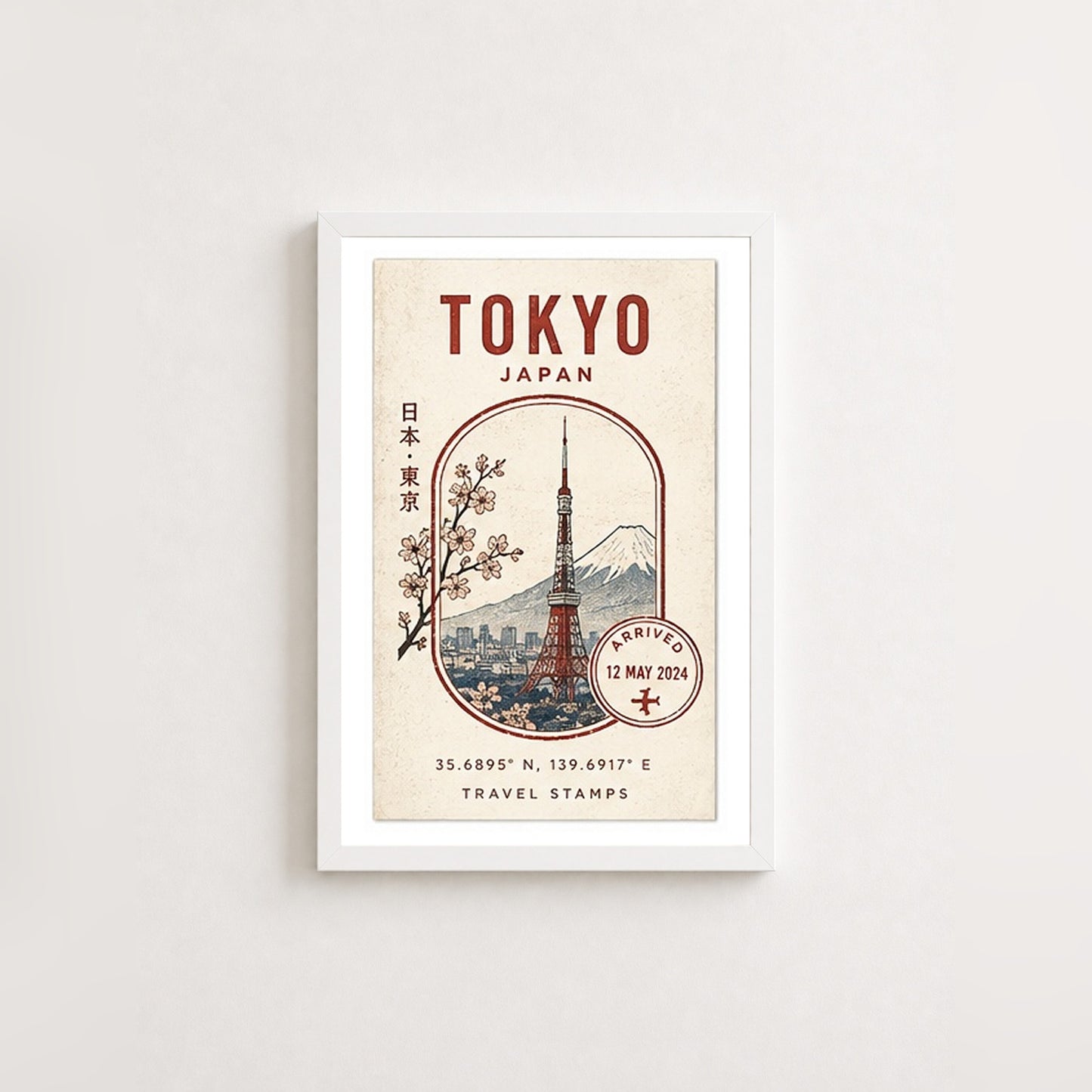 Tokyo Seyahat Hatırası – Vintage Çerçeveli Poster — Beyaz — Paspartulu — TabloLab