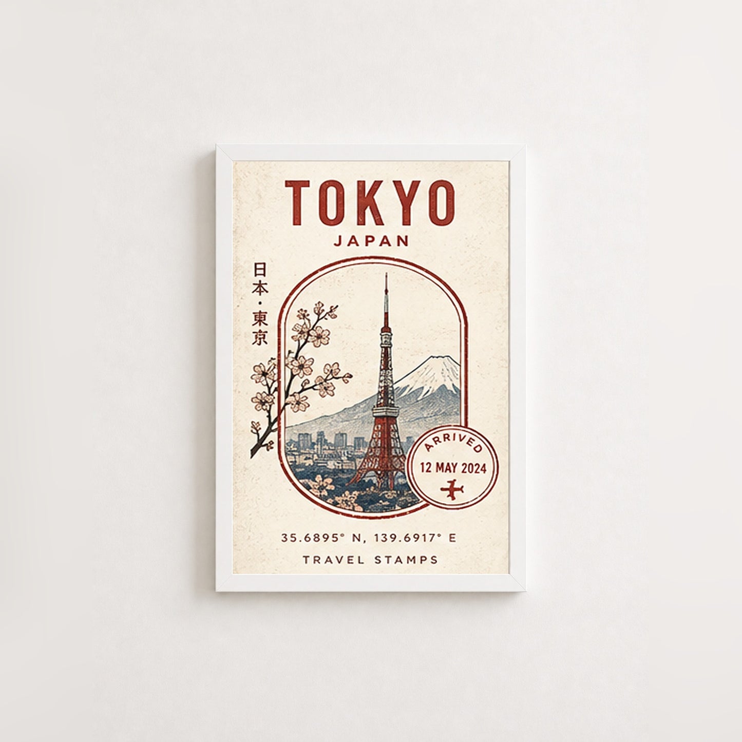 Tokyo Seyahat Hatırası – Vintage Çerçeveli Poster — Beyaz — Paspartusuz — TabloLab