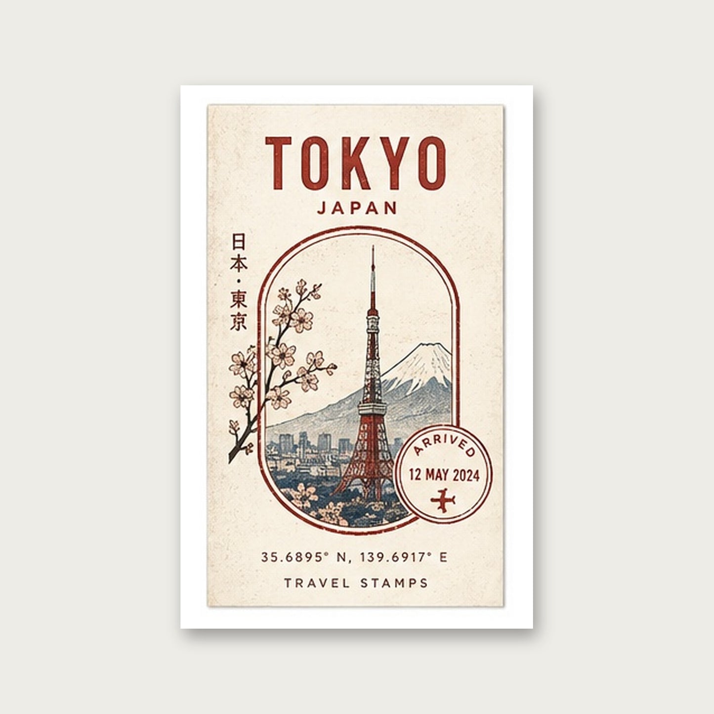 Tokyo Seyahat Hatırası – Vintage Çerçeveli Poster — Çerçevesiz — Paspartulu — TabloLab