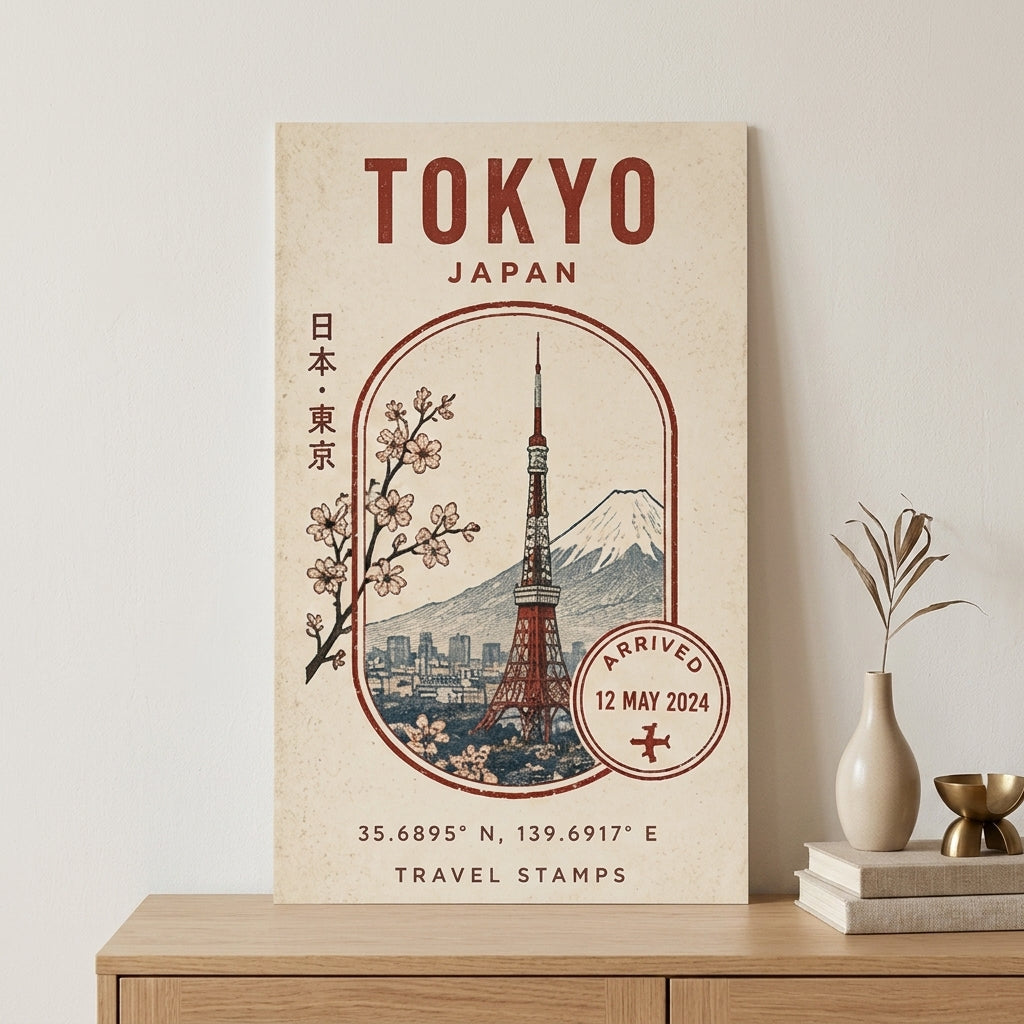 Tokyo Seyahat Hatırası – Vintage Çerçeveli Poster — Çerçevesiz — Paspartusuz — TabloLab