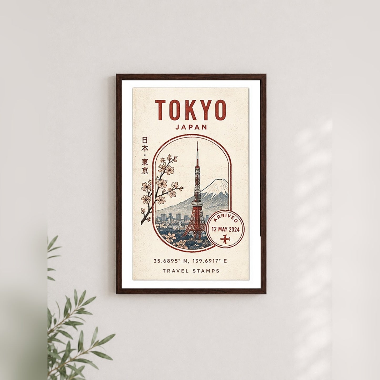 Tokyo Seyahat Hatırası – Vintage Çerçeveli Poster — Ceviz — Paspartulu — TabloLab