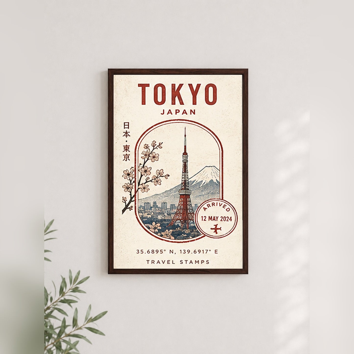 Tokyo Seyahat Hatırası – Vintage Çerçeveli Poster — Ceviz — Paspartusuz — TabloLab