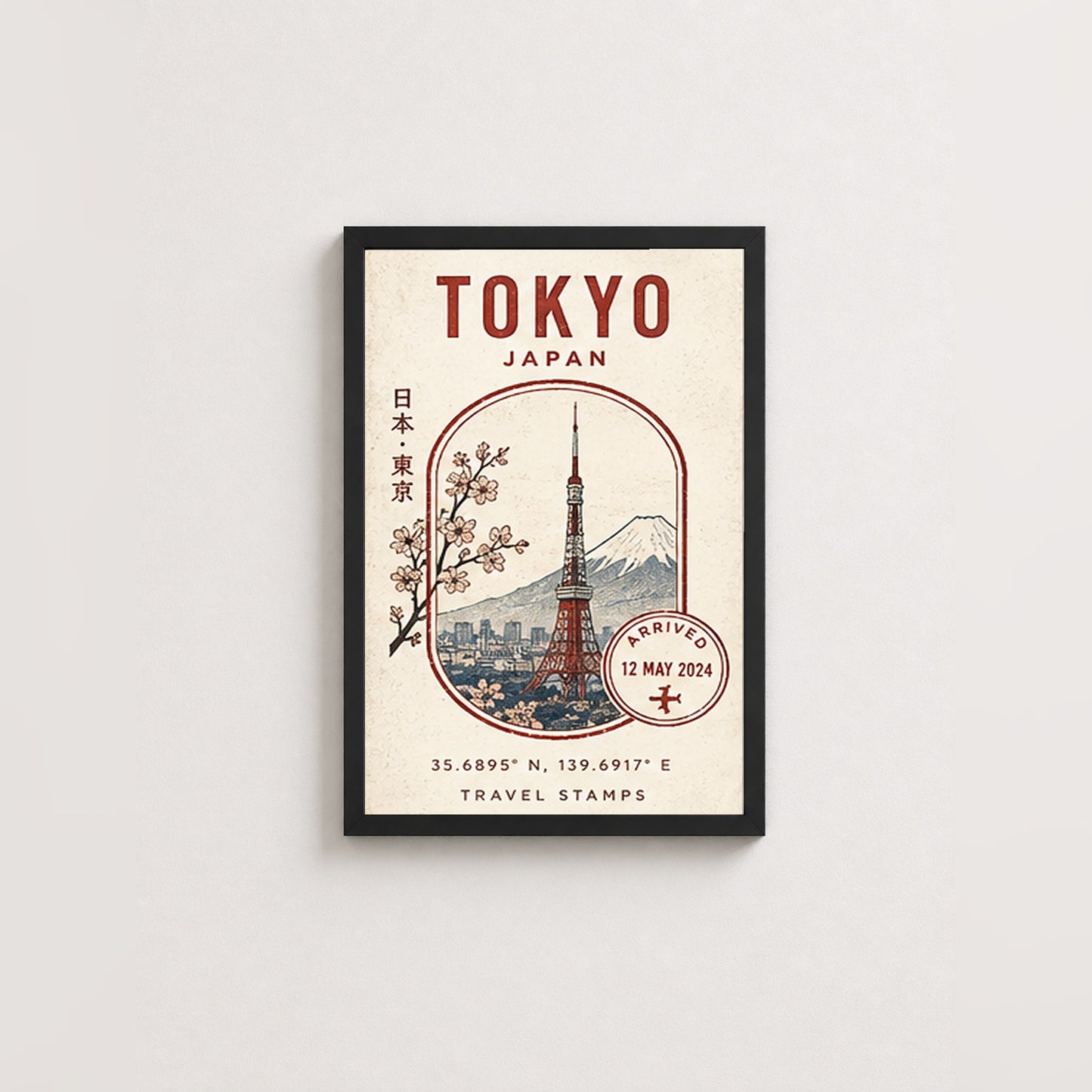 Tokyo Seyahat Hatırası – Vintage Çerçeveli Poster — Siyah — Paspartusuz — TabloLab