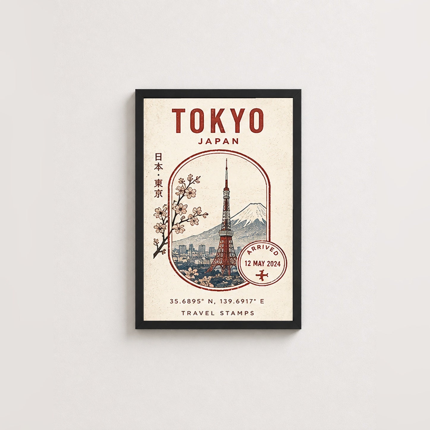 Tokyo Seyahat Hatırası – Vintage Çerçeveli Poster — Siyah — Paspartusuz — TabloLab