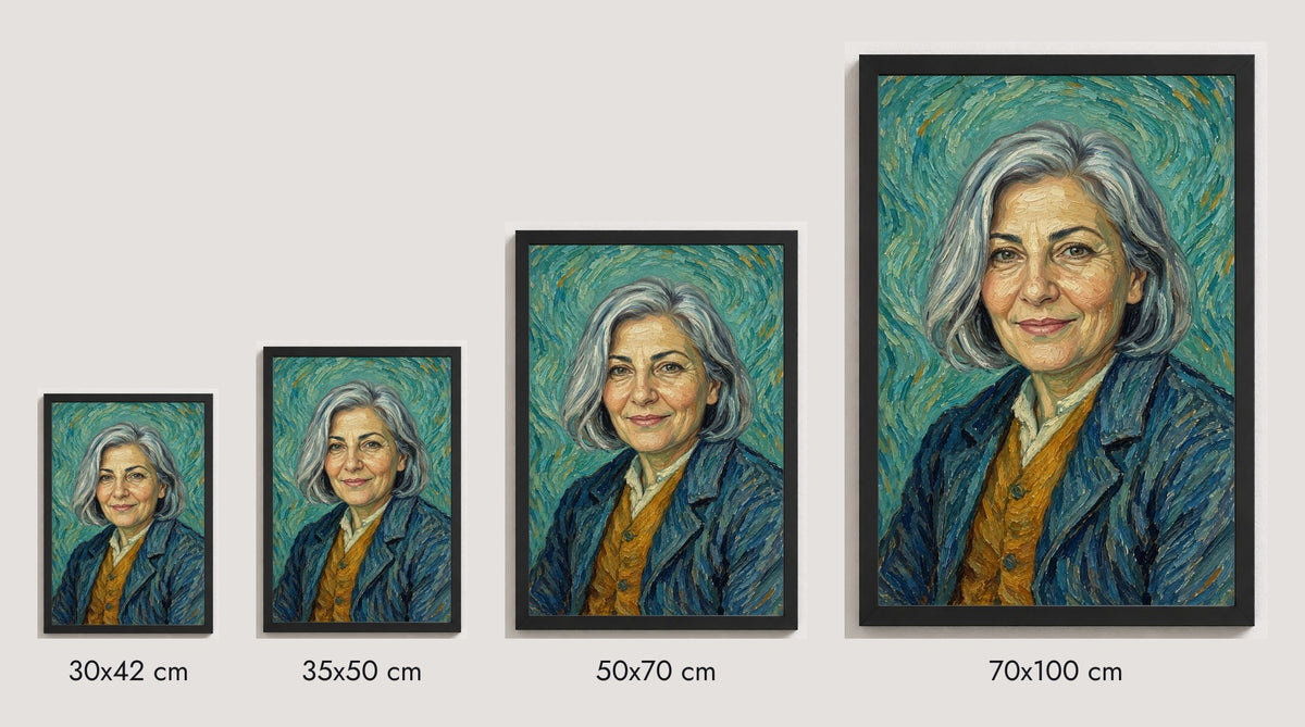 30×42, 35×50, 50×70 ve 70×100 cm ölçü karşılaştırması