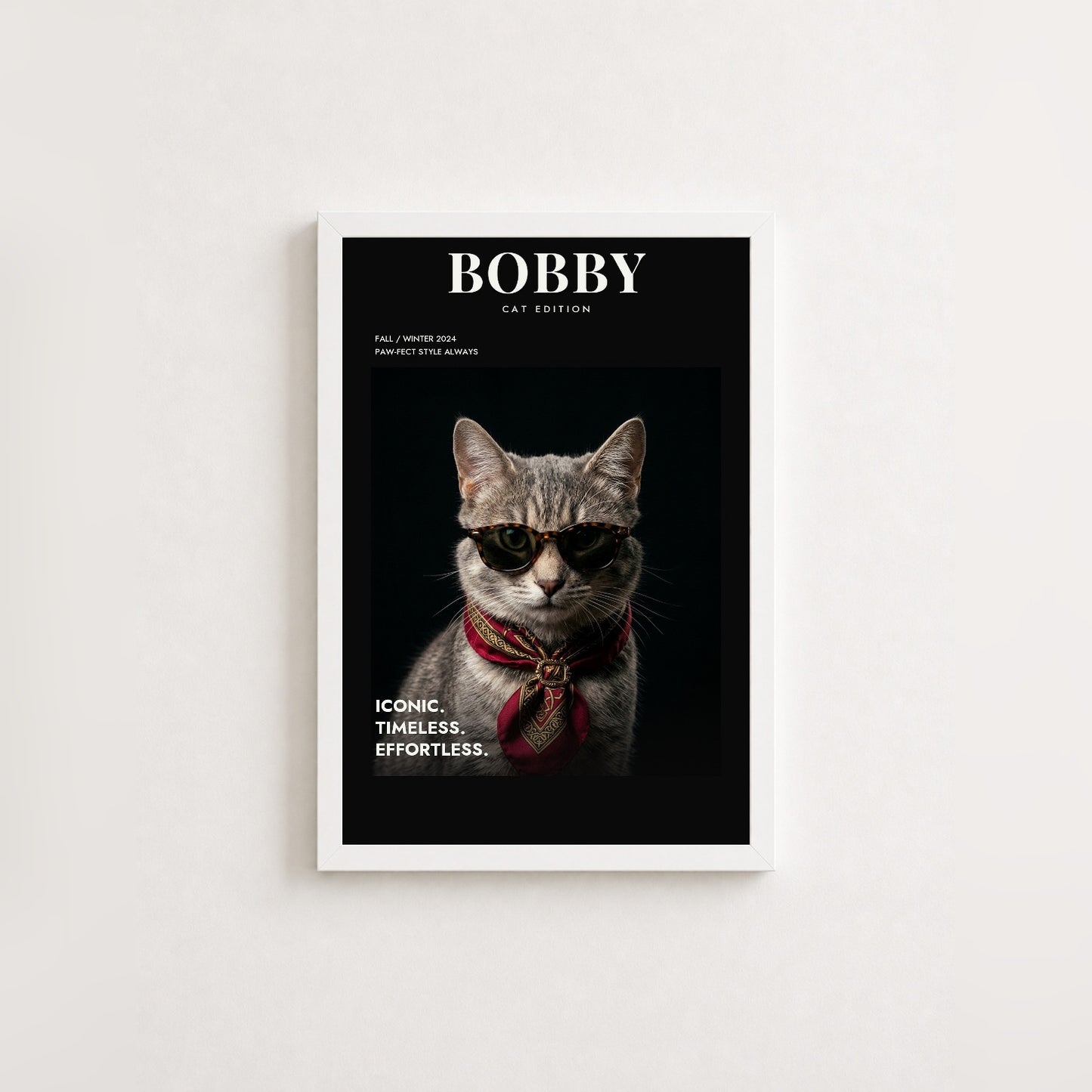 Vogue Cat Tablon — Beyaz — Tam Baskı — TabloLab