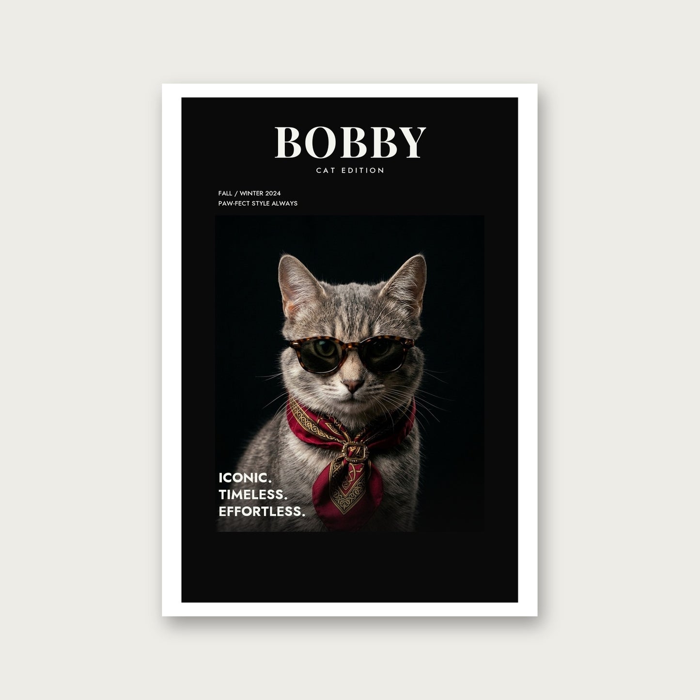 Vogue Cat Tablon — Çerçevesiz — Beyaz Kenarlı — TabloLab