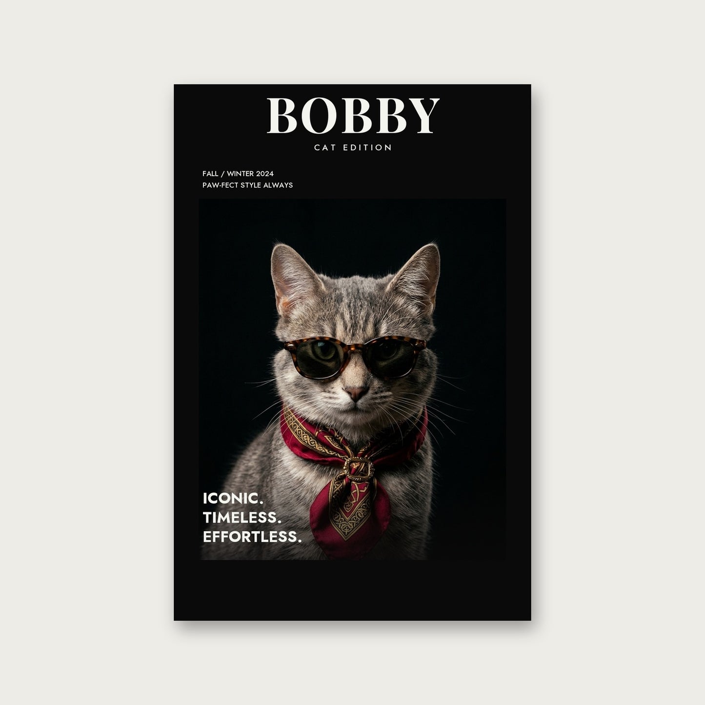 Vogue Cat Tablon — Çerçevesiz — Tam Baskı — TabloLab