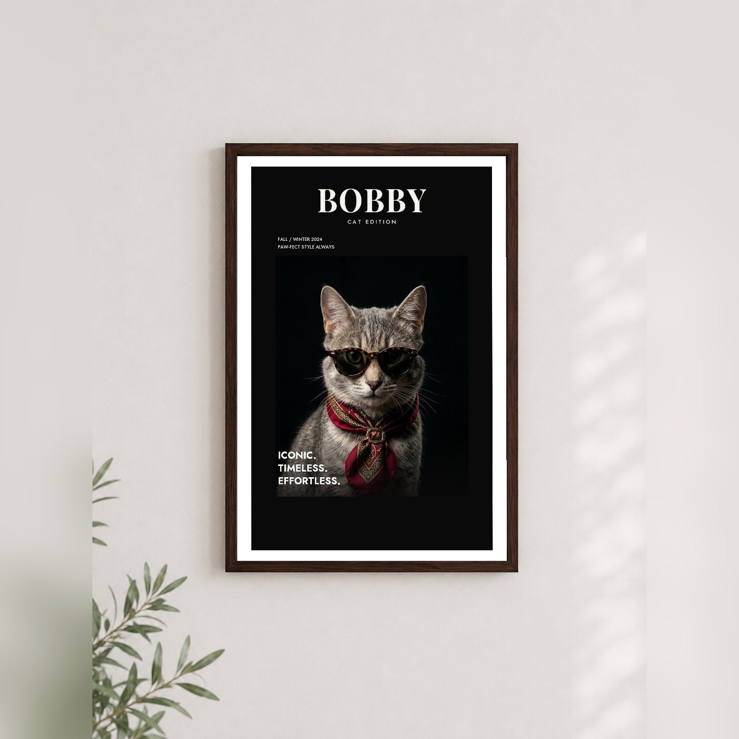 Vogue Cat Tablon — Ceviz — Beyaz Kenarlı — TabloLab