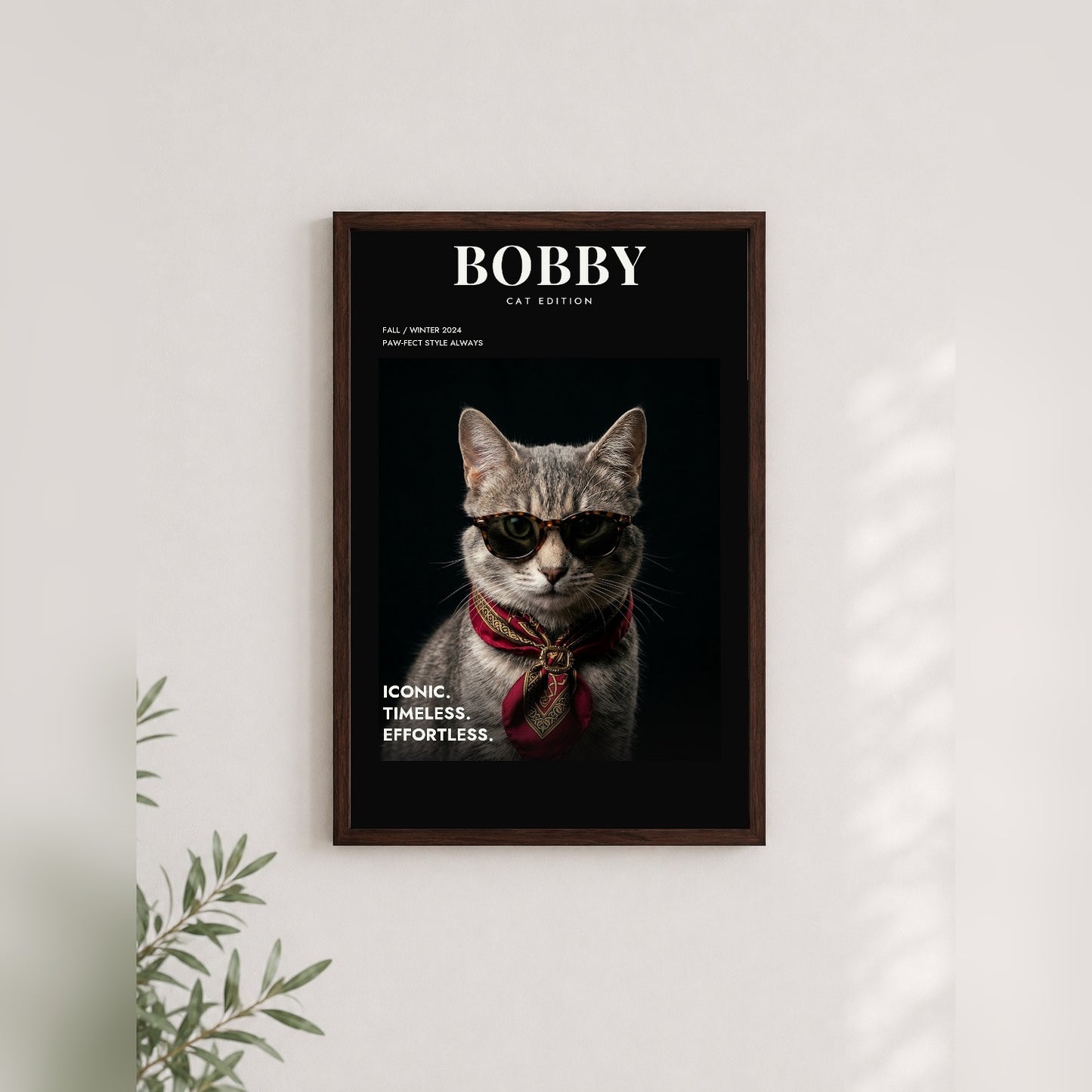 Vogue Cat Tablon — Ceviz — Tam Baskı — TabloLab
