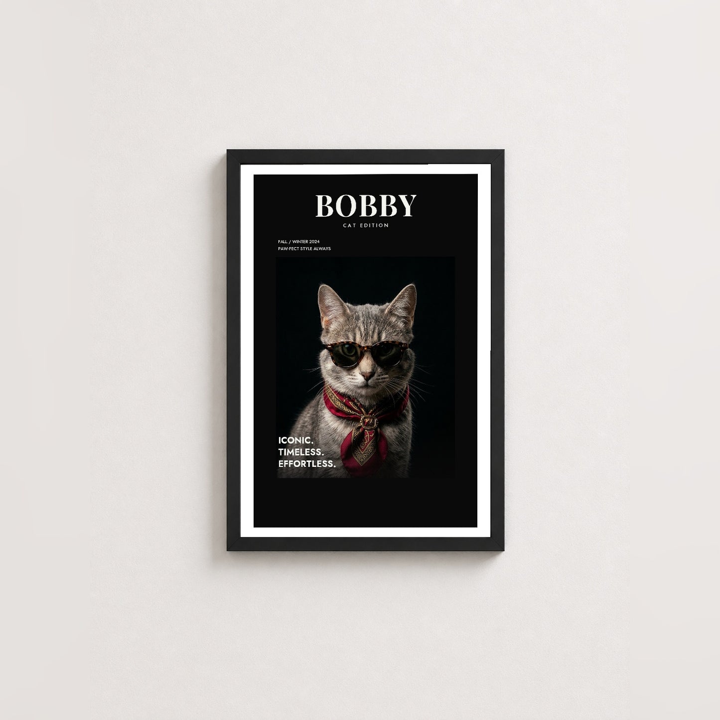 Vogue Cat Tablon — Siyah — Beyaz Kenarlı — TabloLab
