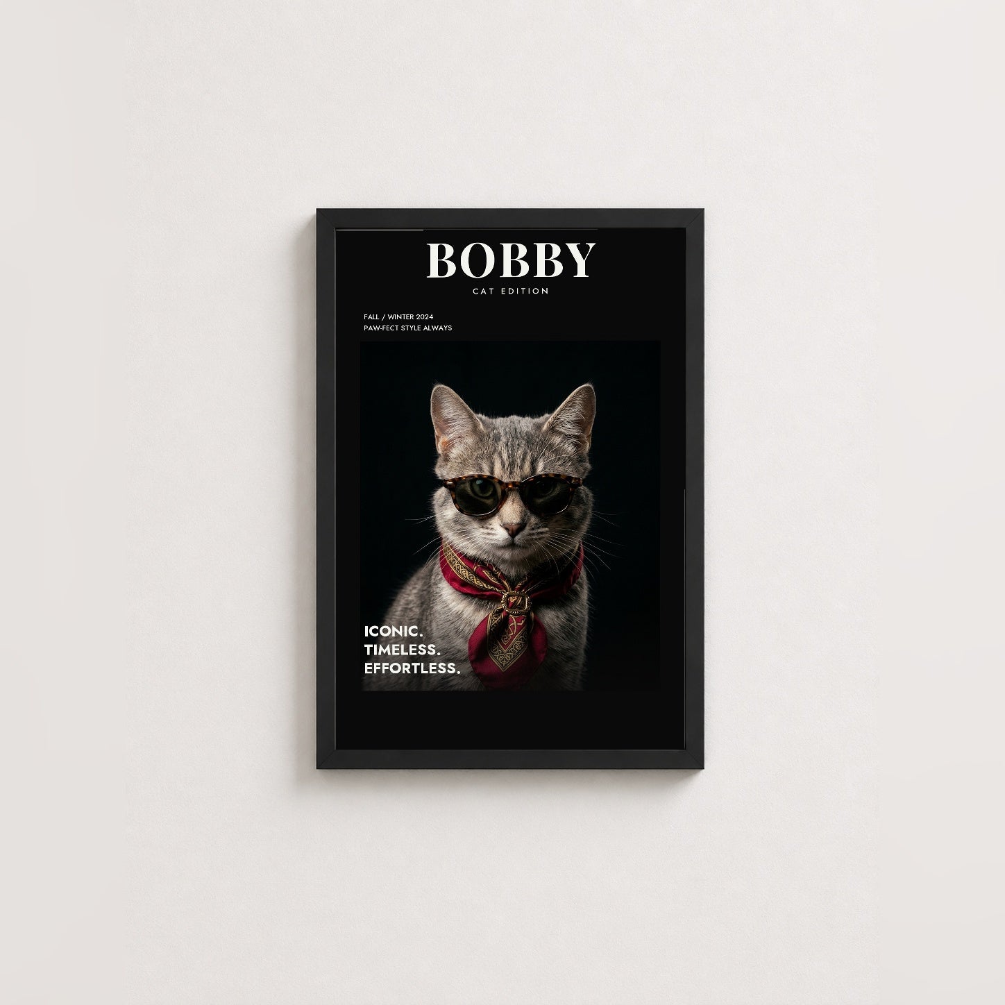 Vogue Cat Tablon — Siyah — Tam Baskı — TabloLab