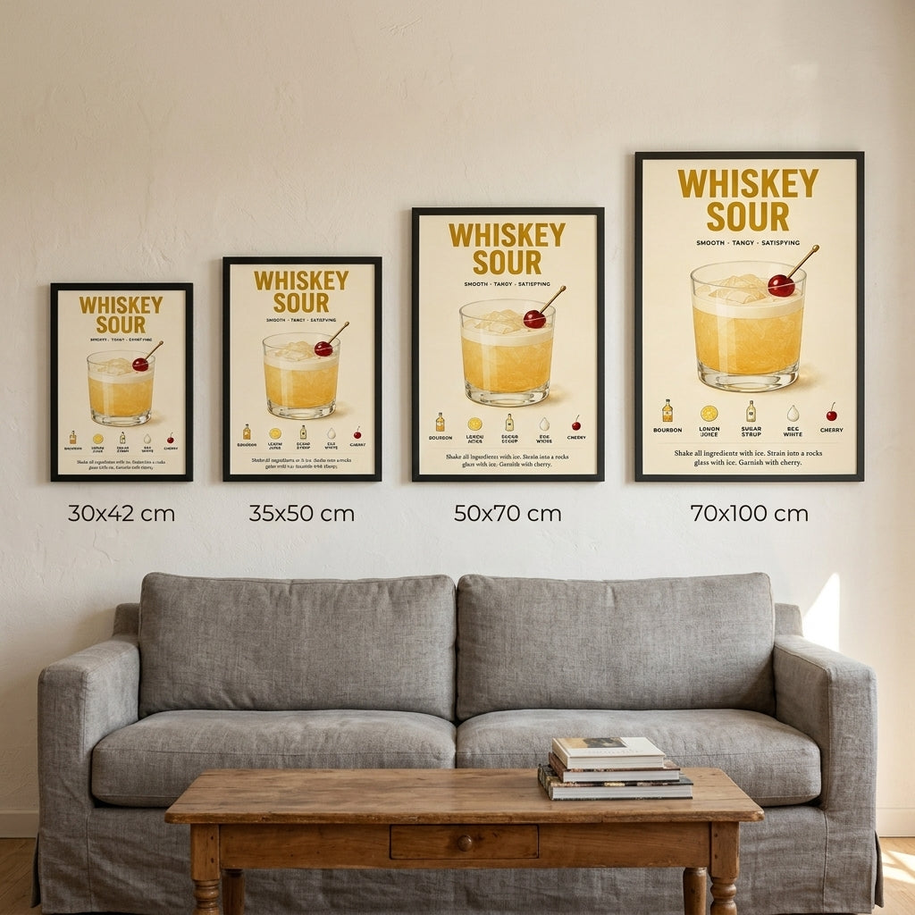 Whiskey Sour Tarifi – Vintage Çerçeveli Poster — Siyah — Paspartusuz — TabloLab