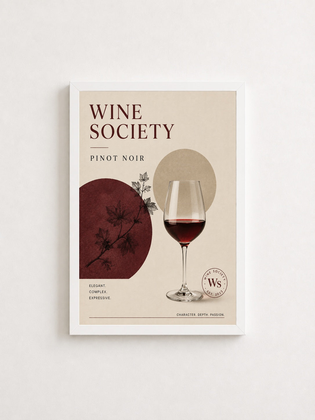 Wine Society Pinot Noir – Modern Çerçeveli Poster — Beyaz Çerçeve — TabloLab