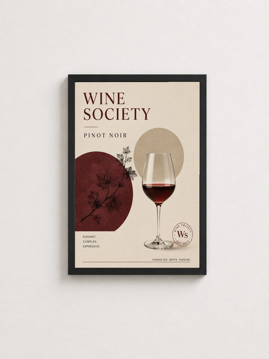 Wine Society Pinot Noir – Modern Çerçeveli Poster — Siyah Çerçeve — TabloLab