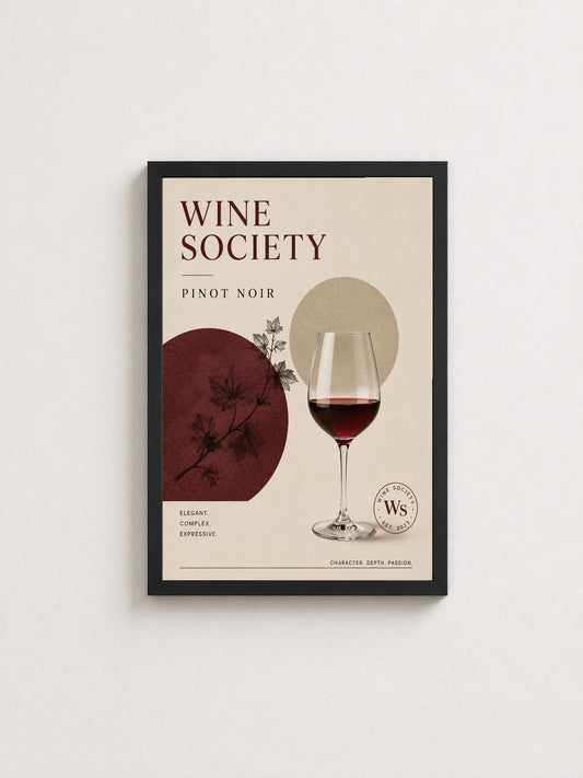 Wine Society Pinot Noir – Modern Çerçeveli Poster — Siyah Çerçeve — TabloLab