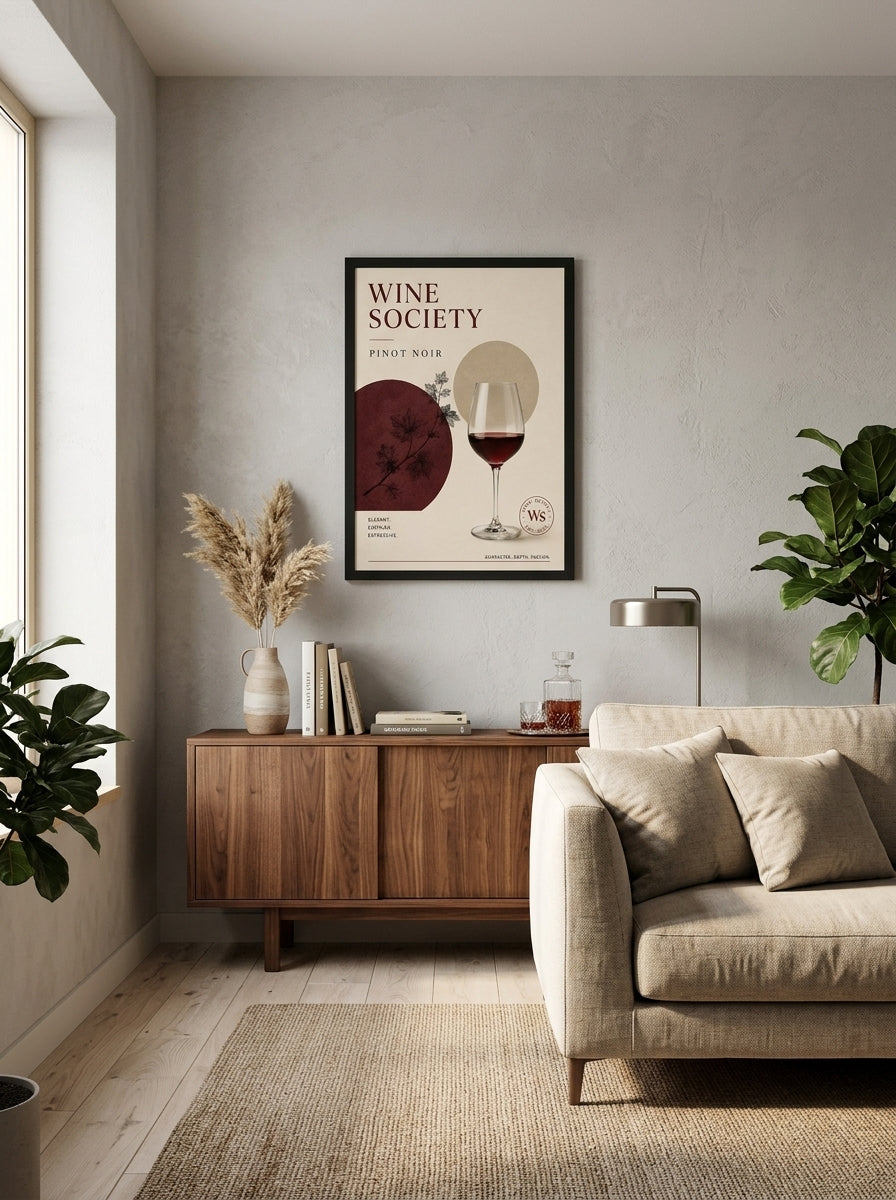 Wine Society Pinot Noir – Modern Çerçeveli Poster — Siyah Çerçeve — TabloLab