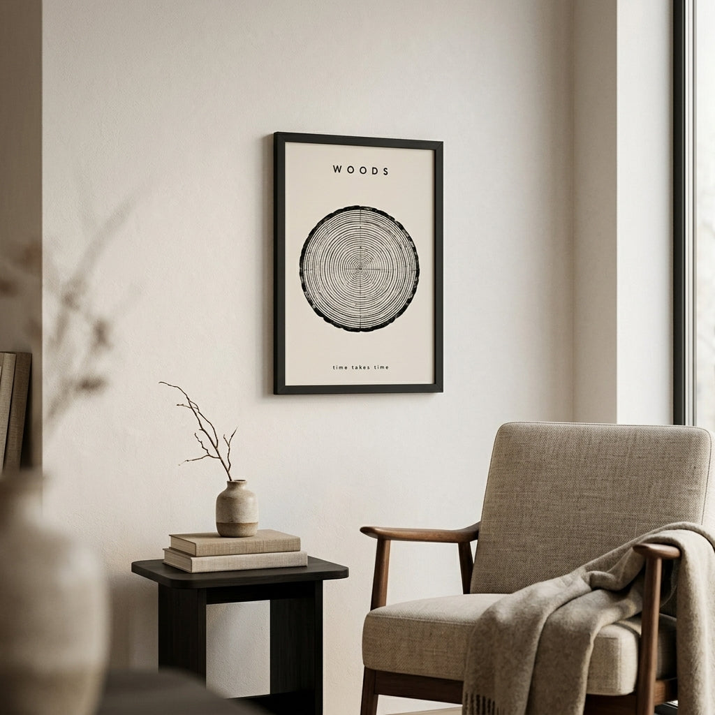 Zamana Karşı Halkalar – Modern Çerçeveli Poster — Siyah — Paspartusuz — TabloLab
